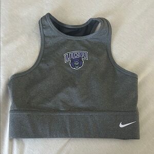 Nike Heather Gray Sports Bra with UCA logo.